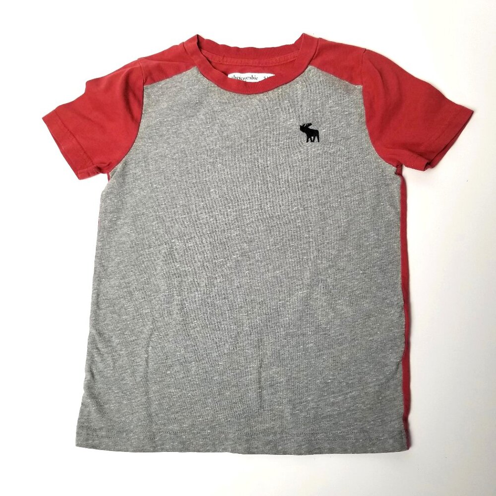 Abercrombie Kids Colorblock T Shirt Gray Red Logo Tee Size 5/6 Classic Casual